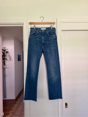 MOTHER High-Rise Straight Leg Jeans in Medium Blue